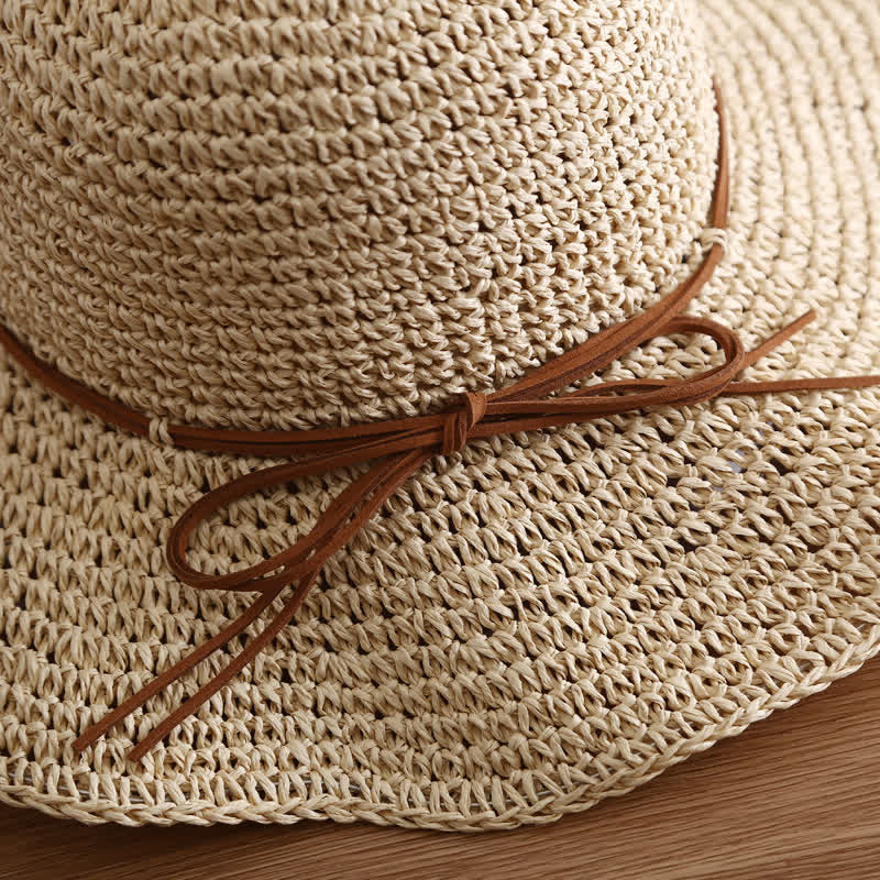 Women's Elegant Wide Brim Summer Foldable Straw Hat - Image 7