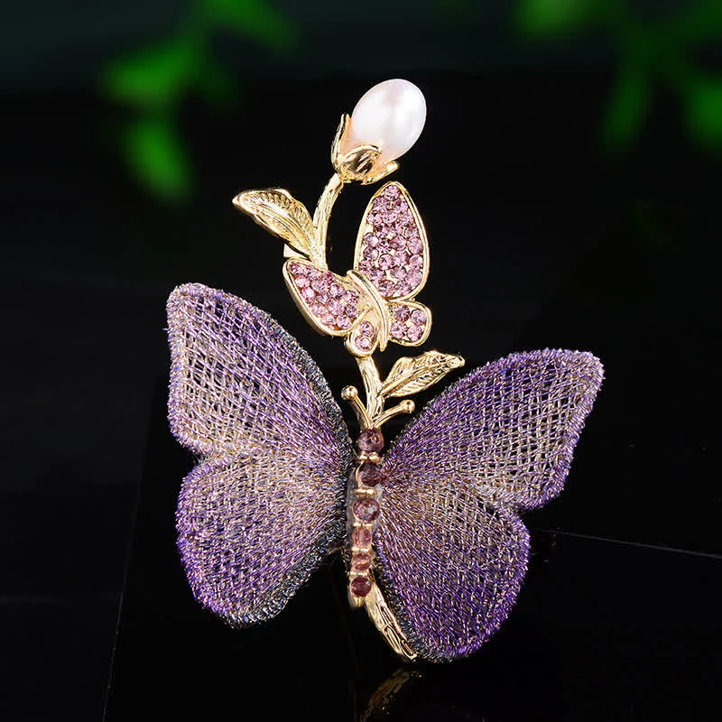 Women's Embroidered Art Butterfly Fresh Water Pearl Brooch - Image 7