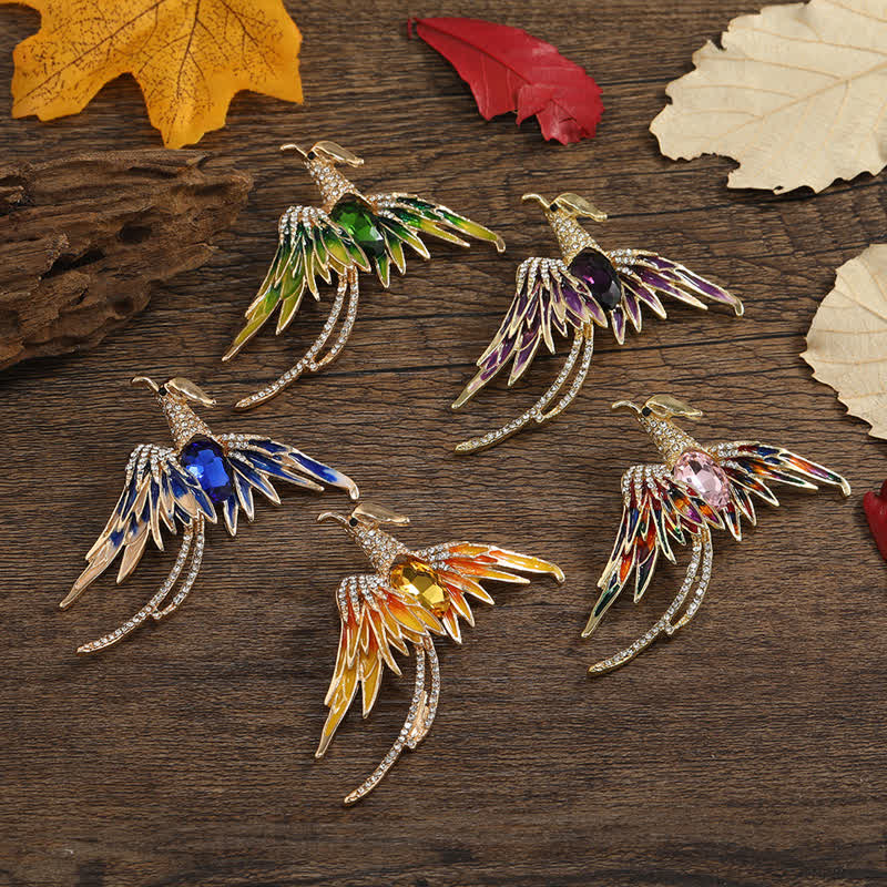 Women's Enamel Flying Phoenix Crystal Brooch - Image 3