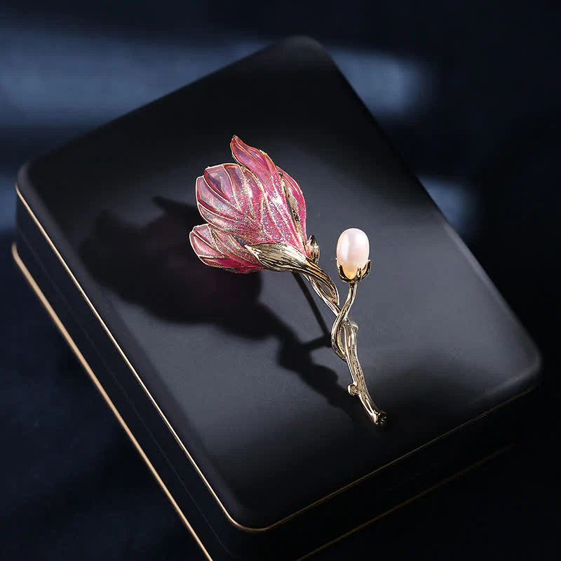 Women's Enamel Magnolia Flower Brooch - Image 5
