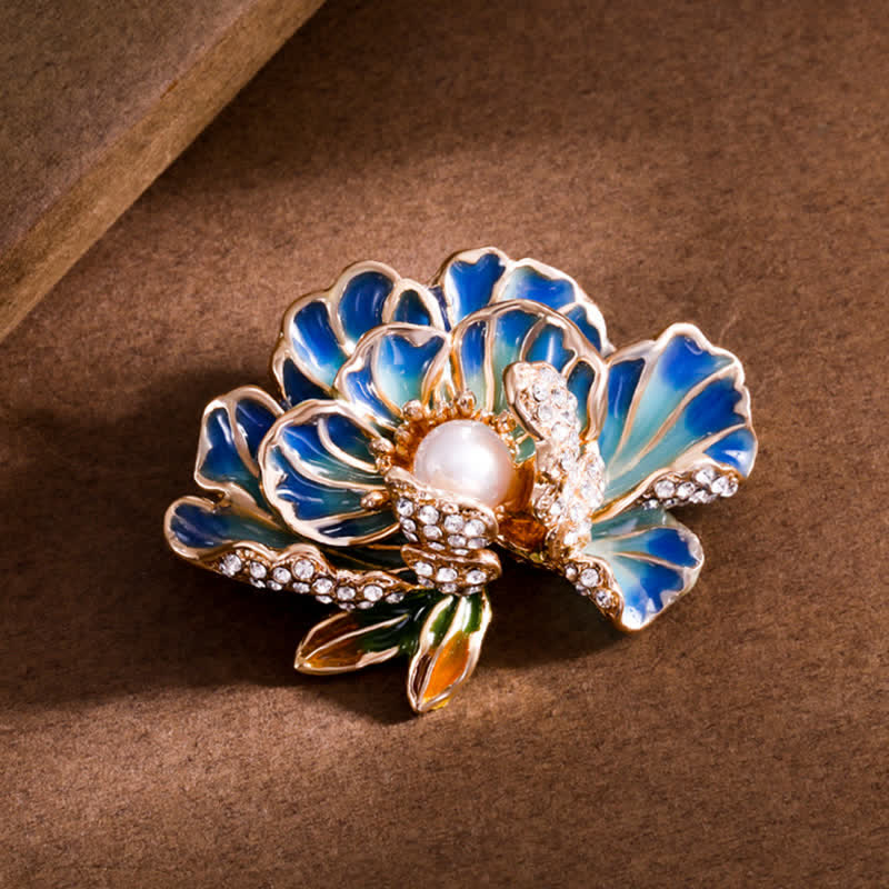 Women's Enamel Peony Flowers Pearl Inlaid Brooch - Image 4