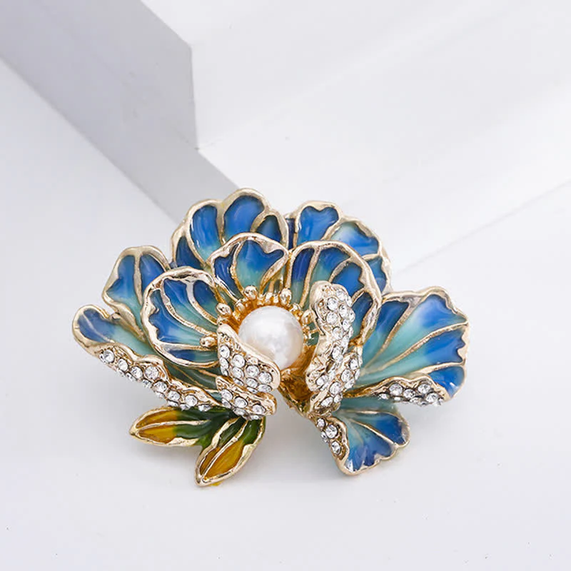 Women's Enamel Peony Flowers Pearl Inlaid Brooch - Image 6