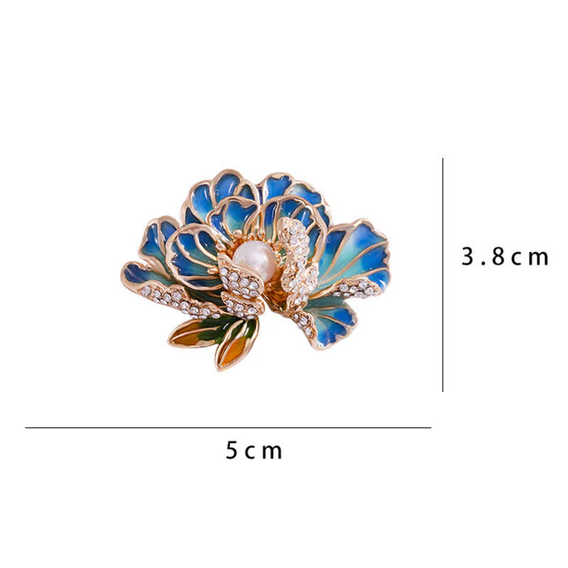 Women's Enamel Peony Flowers Pearl Inlaid Brooch - Image 7