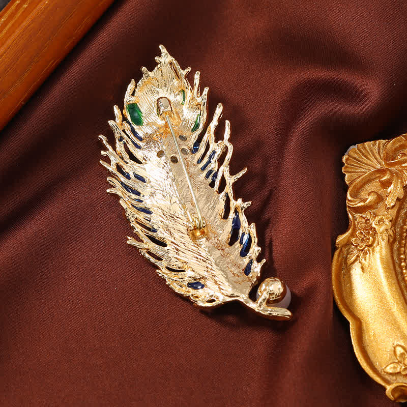 Women's Enamel Phoenix Feather Crystal Brooch - Image 4