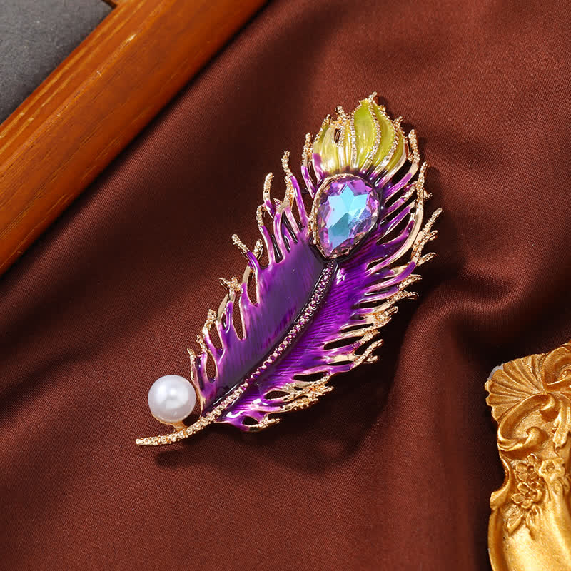 Women's Enamel Phoenix Feather Crystal Brooch - Image 7