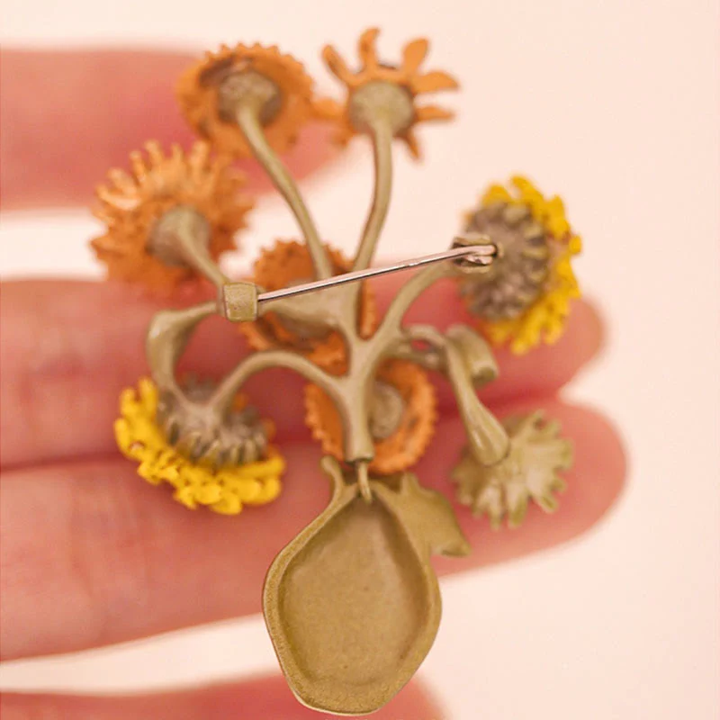 Women's Enamel Sunflower Vase Brooch - Image 5
