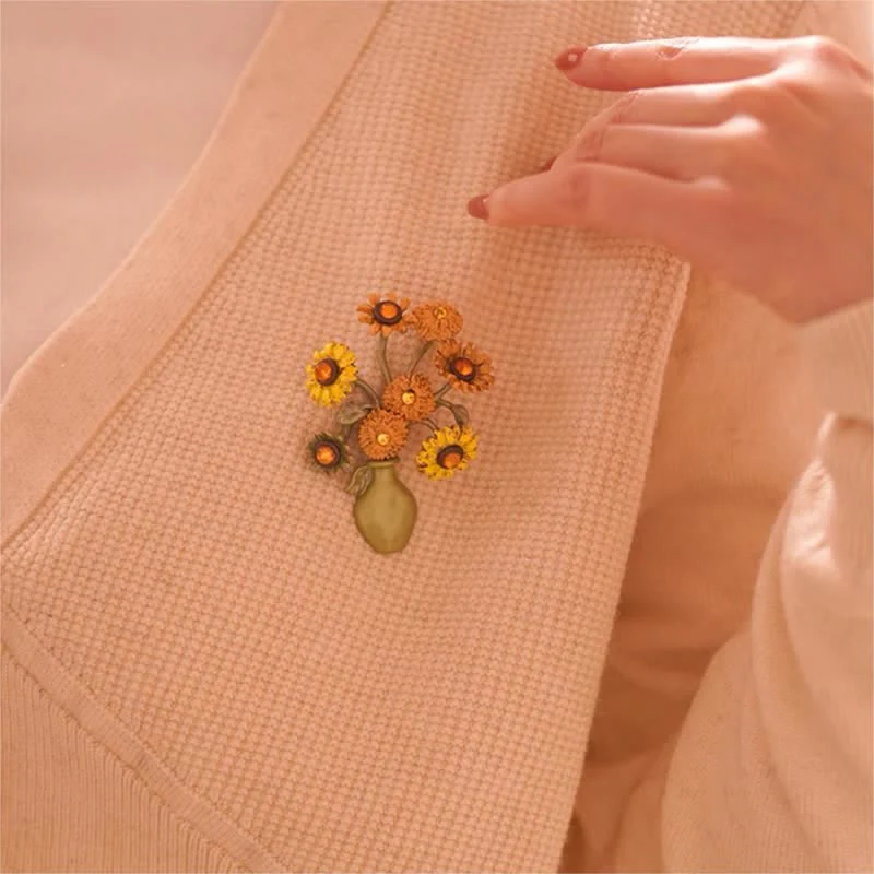 Women's Enamel Sunflower Vase Brooch - Image 8