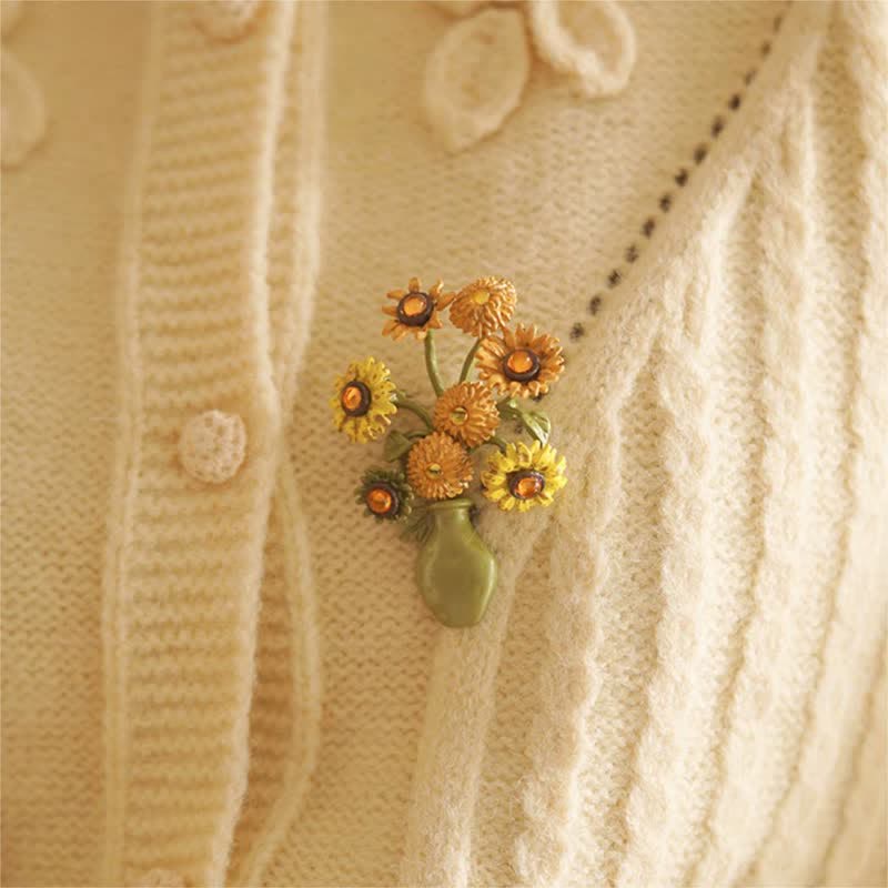 Women's Enamel Sunflower Vase Brooch - Image 9