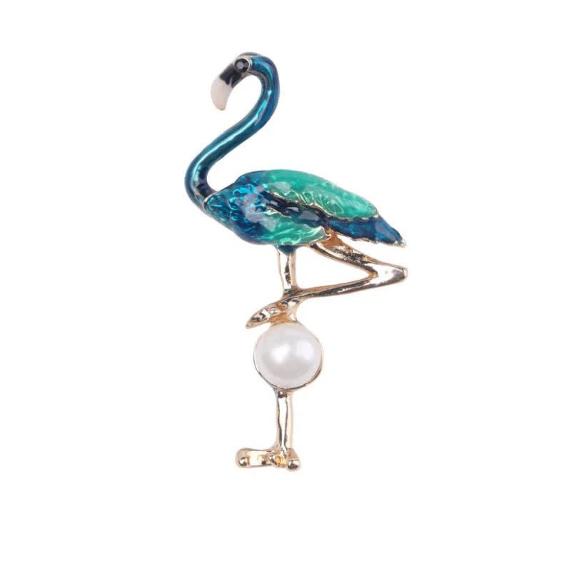 Women's Enameled Flamingo With Pearl Brooch - Image 6