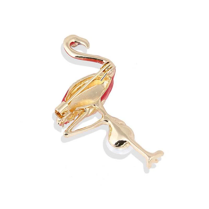 Women's Enameled Flamingo With Pearl Brooch - Image 7