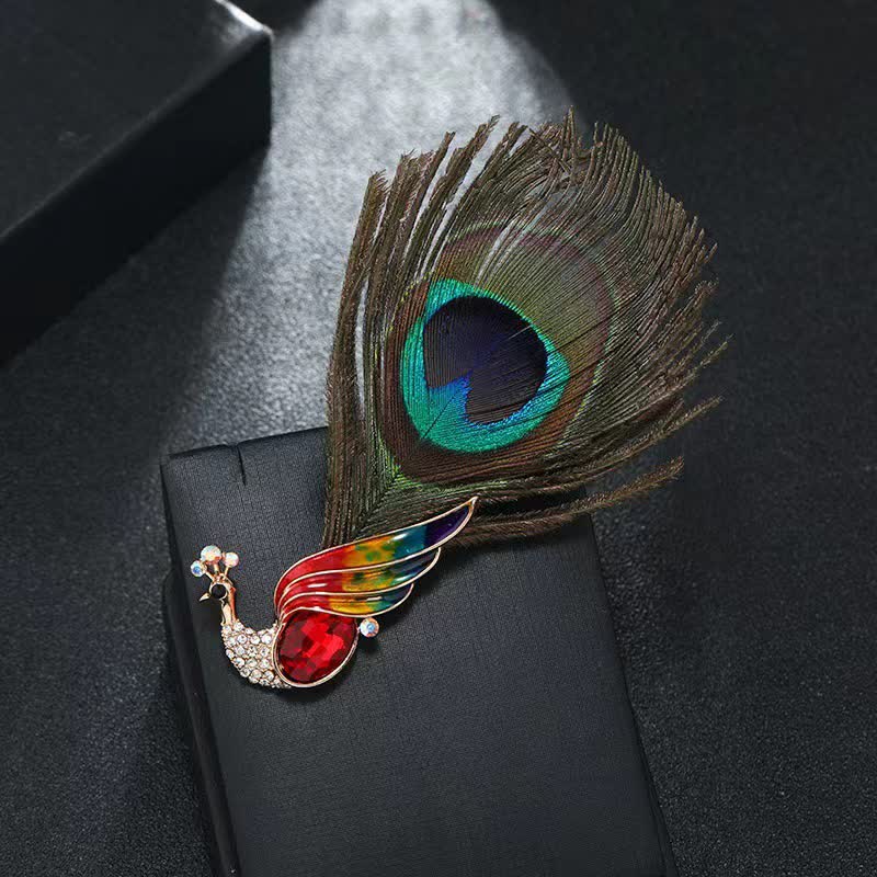 Women's Ethnic Crystal Peacock Eye Feather Brooch - Image 4