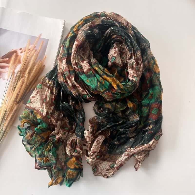 Women's Ethnic Style Pleated Cotton Linen Thin Autumn Scarf - Image 3