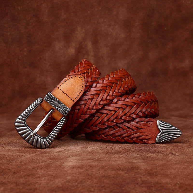 Everyday Casual Woven Cowhide Braided Leather Belt - Image 3