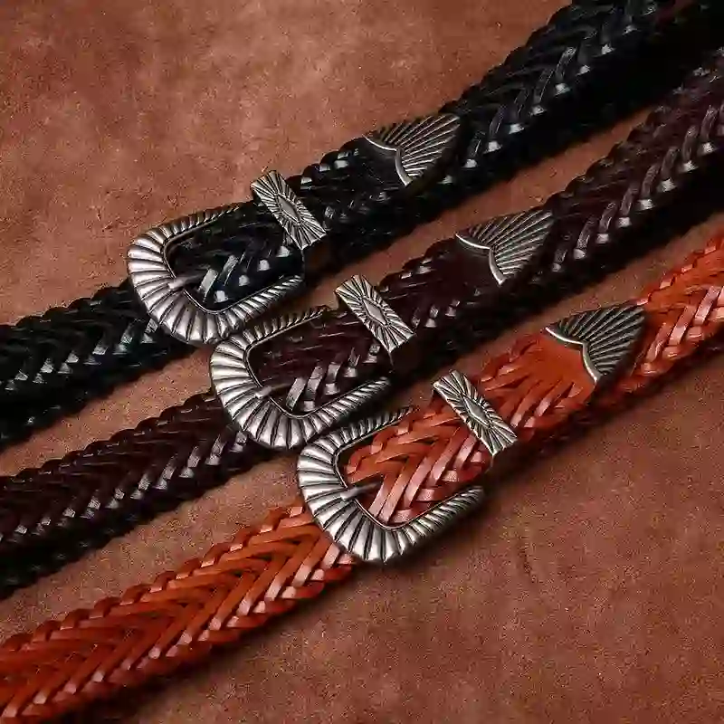 Everyday Casual Woven Cowhide Braided Leather Belt - Image 7