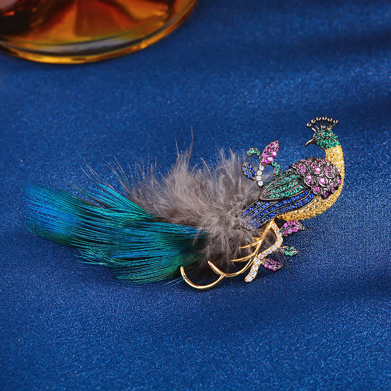 Women's Exquisite Bling Rhinestones Peacock Feather Brooch - Image 4