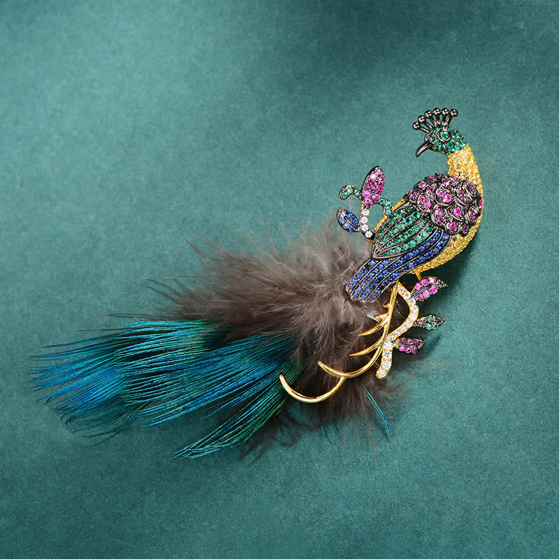 Women's Exquisite Bling Rhinestones Peacock Feather Brooch - Image 5