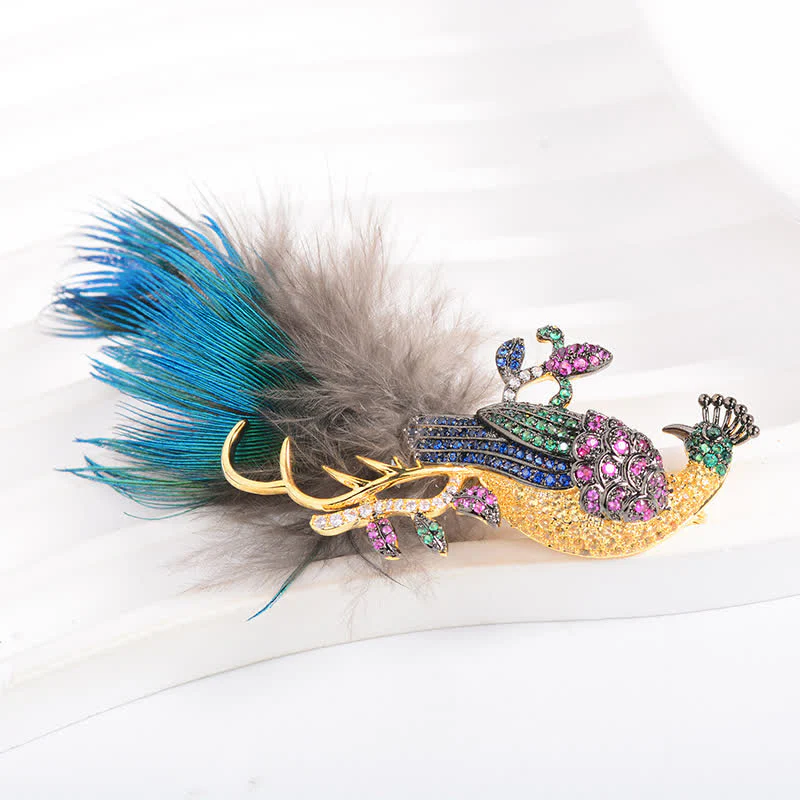 Women's Exquisite Bling Rhinestones Peacock Feather Brooch - Image 8