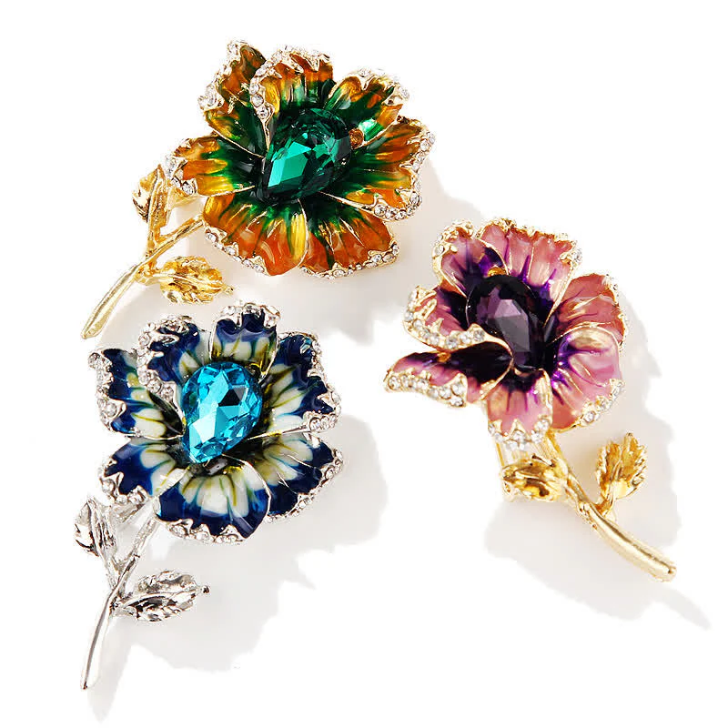 Women's Exquisite Crystal Enamel Flower Brooch - Image 3