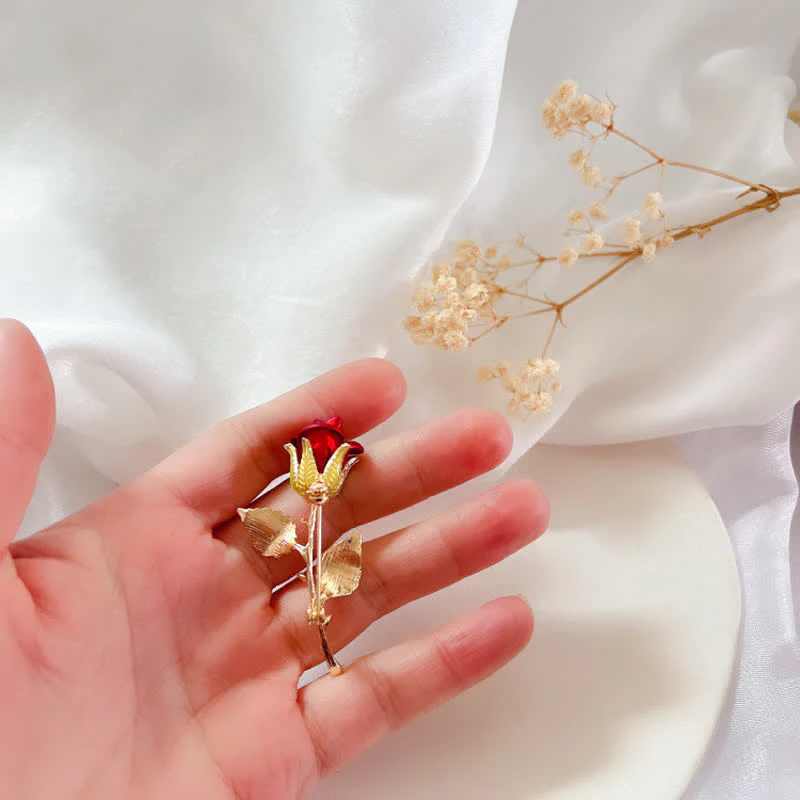 Women's Exquisite Rose With Stem Brooch - Image 5