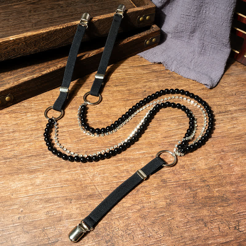 Women's Fashion Black Faux Pearl Chain Elastic Suspenders - Image 2