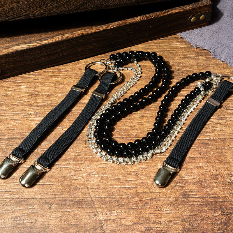 Women's Fashion Black Faux Pearl Chain Elastic Suspenders - Image 3