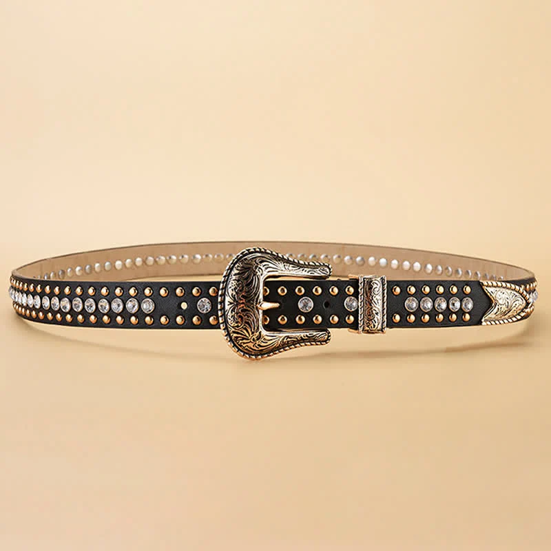 Women's Fashion Luxury Rhinestone Rivets Leather Belt - Image 3