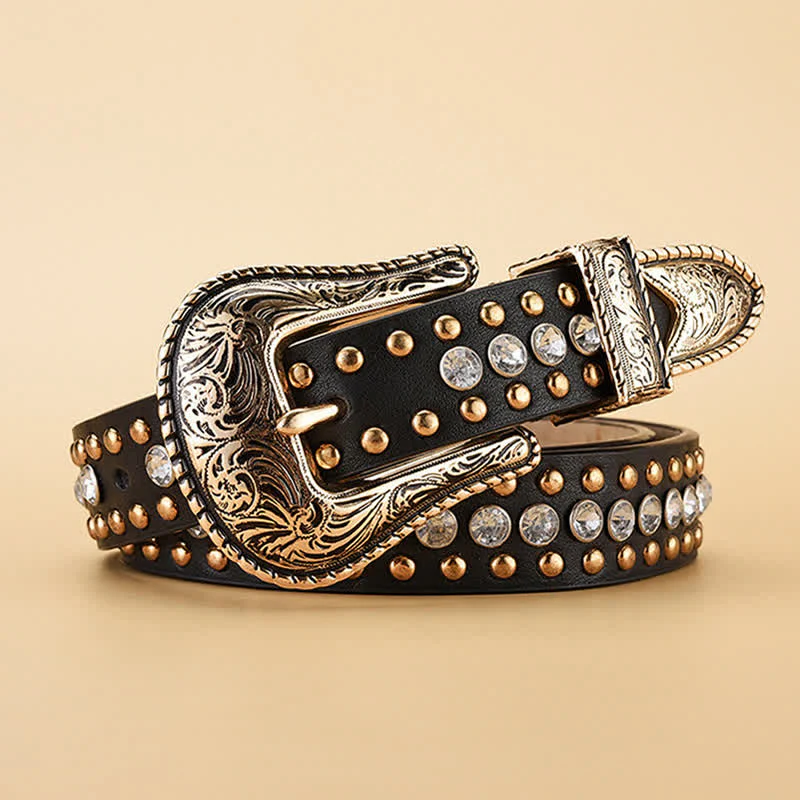 Women's Fashion Luxury Rhinestone Rivets Leather Belt - Image 5