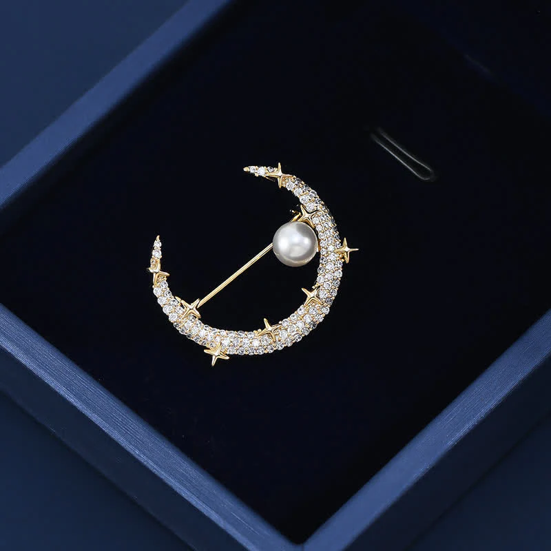 Women's Fashion Moon & Star Rhinestone Brooch - Image 2