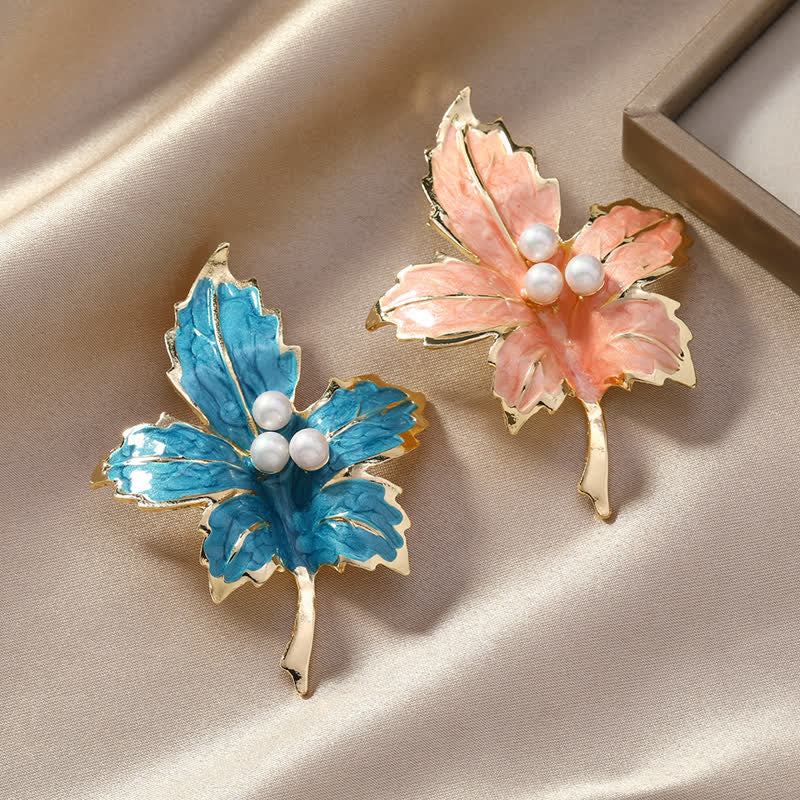 Women's Faux Pearl Maple Leaf Glaze Brooch - Image 2