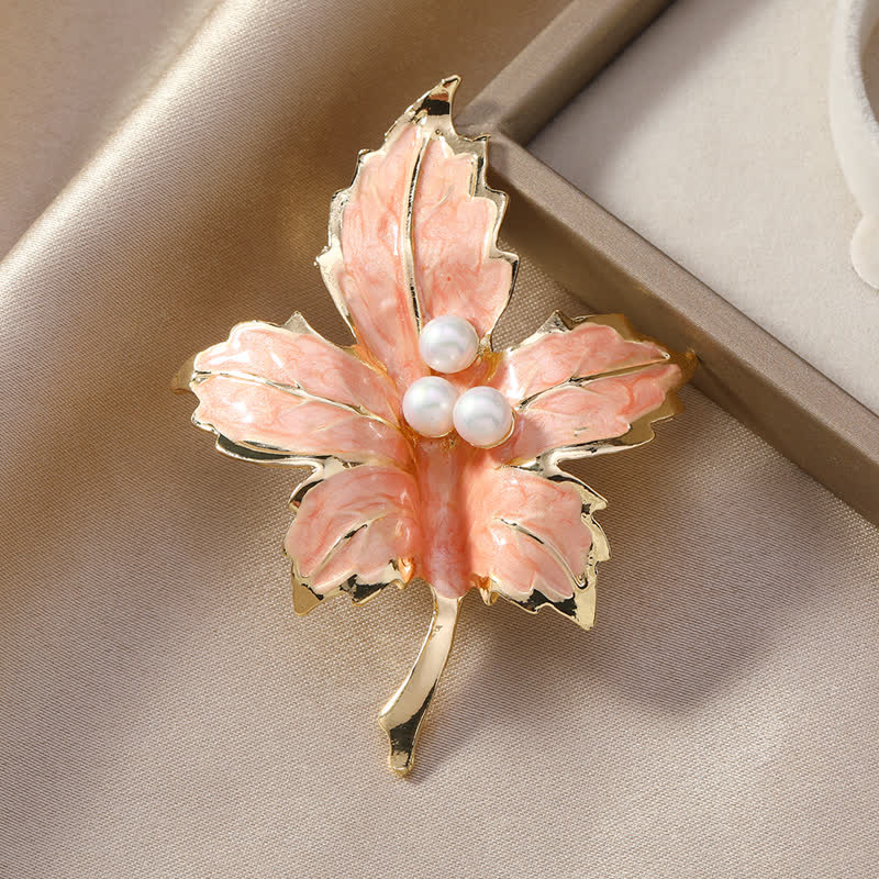 Women's Faux Pearl Maple Leaf Glaze Brooch - Image 4