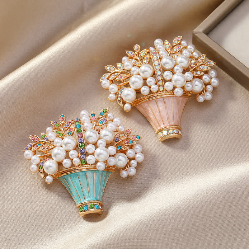 Women's Faux Pearls Flower Basket Brooch - Image 2