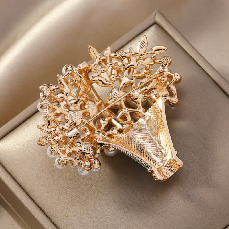 Women's Faux Pearls Flower Basket Brooch - Image 3