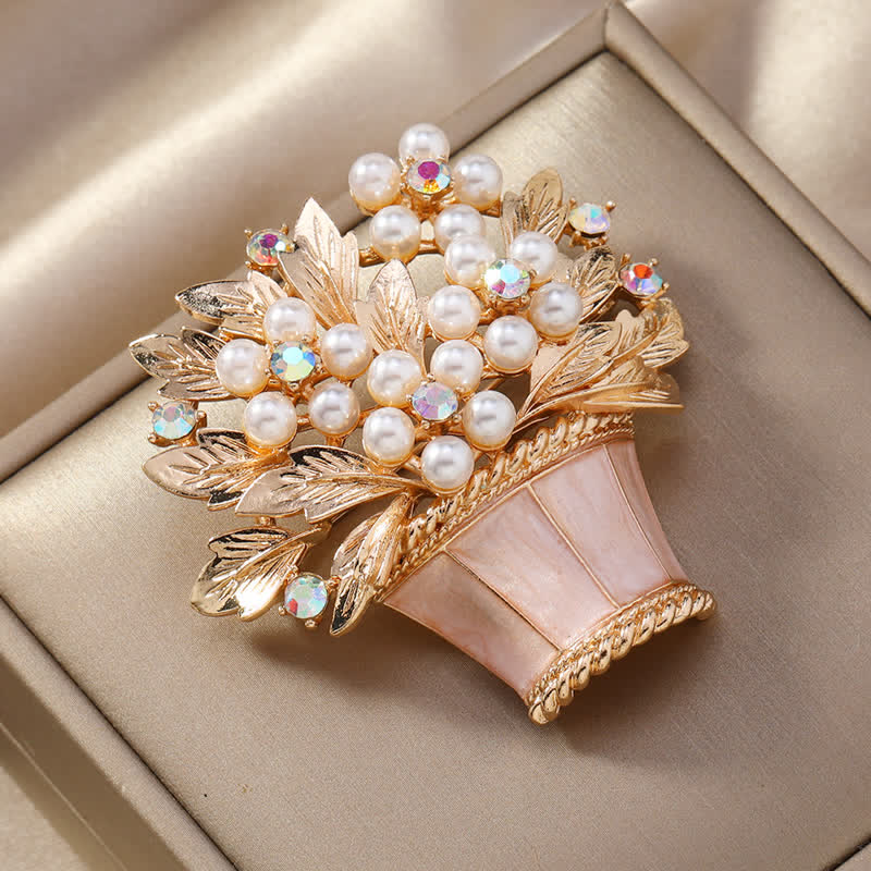 Women's Faux Pearls Flower Basket Brooch - Image 5