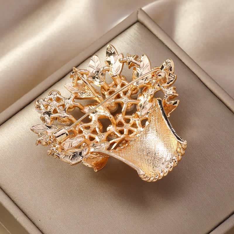 Women's Faux Pearls Flower Basket Brooch - Image 6