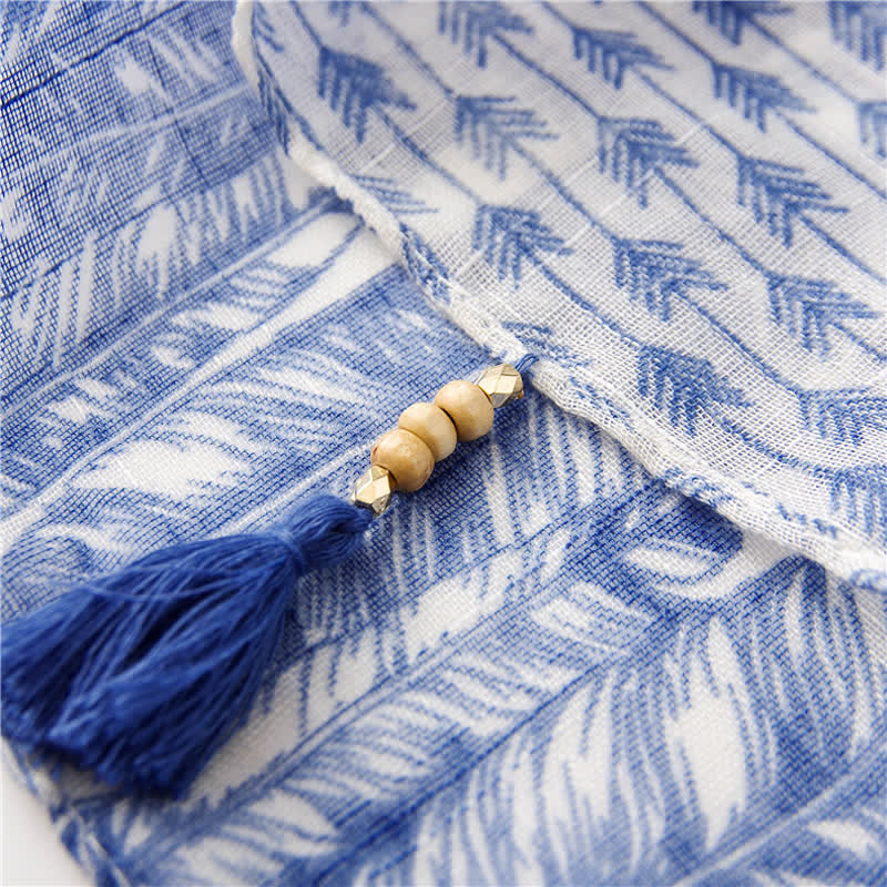 Women's Feather Pattern Beaded Tassels Scarf - Image 9