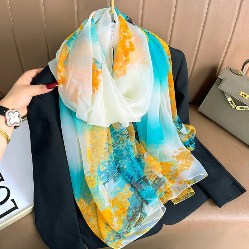 Women's Floral Art Print Lightweight Flowy All-Season Scarf - Image 15