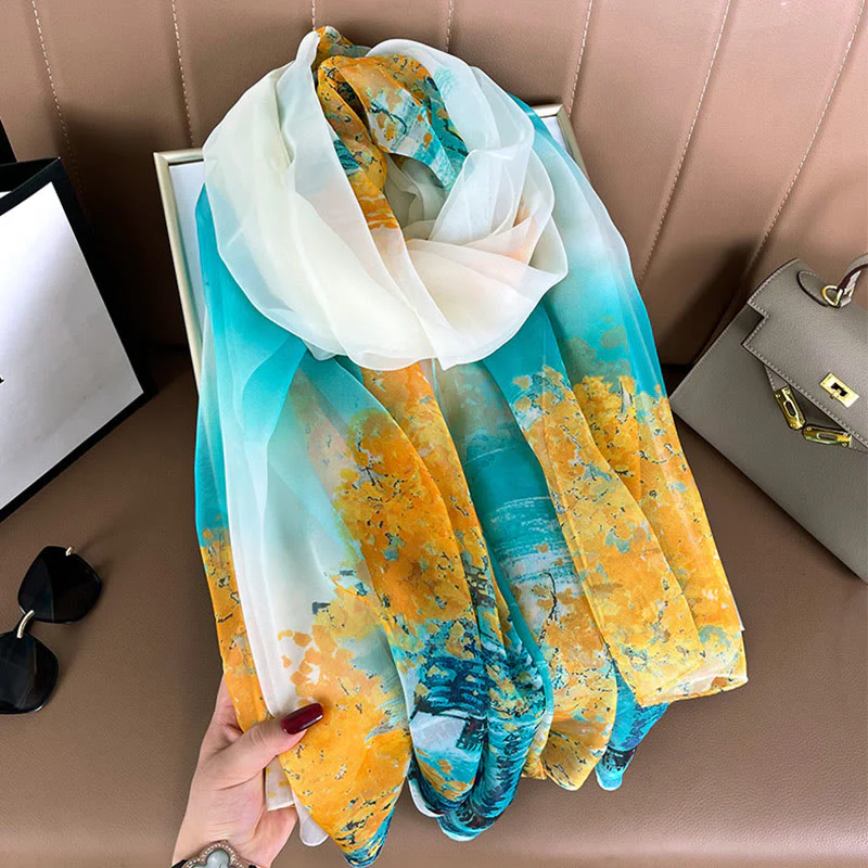 Women's Floral Art Print Lightweight Flowy All-Season Scarf - Image 16