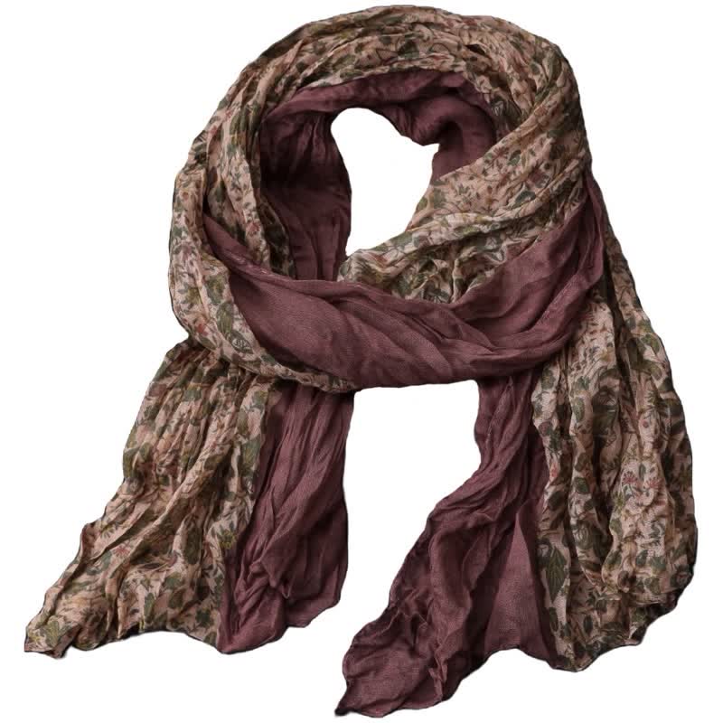 Women's Floral Color Patchwork Cotton Linen Thin Scarf - Image 4