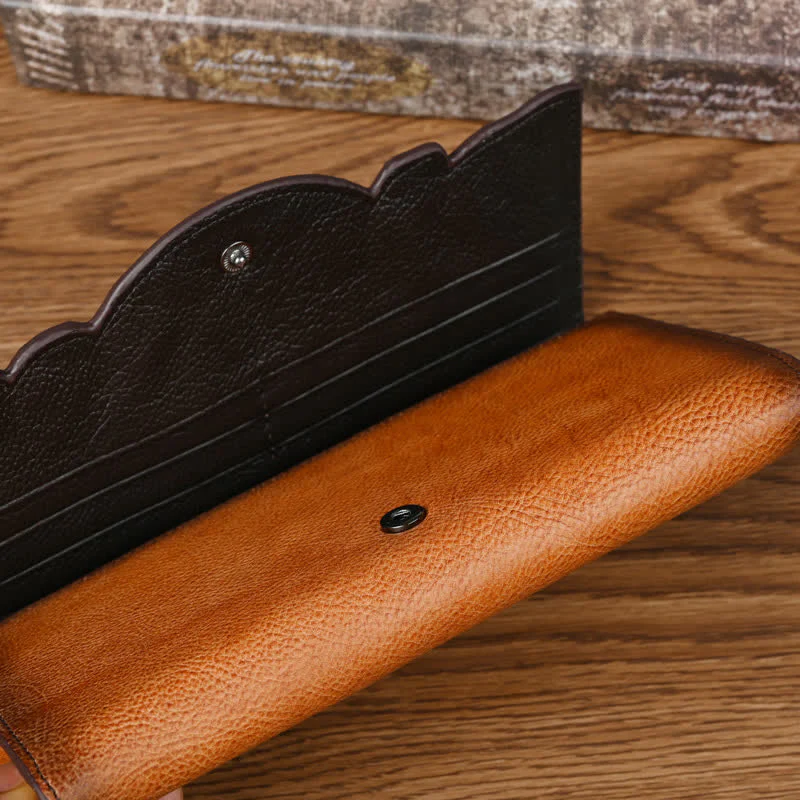Women's Floral Long Three Folds Leather Wallet With Wrist Strap - Image 5