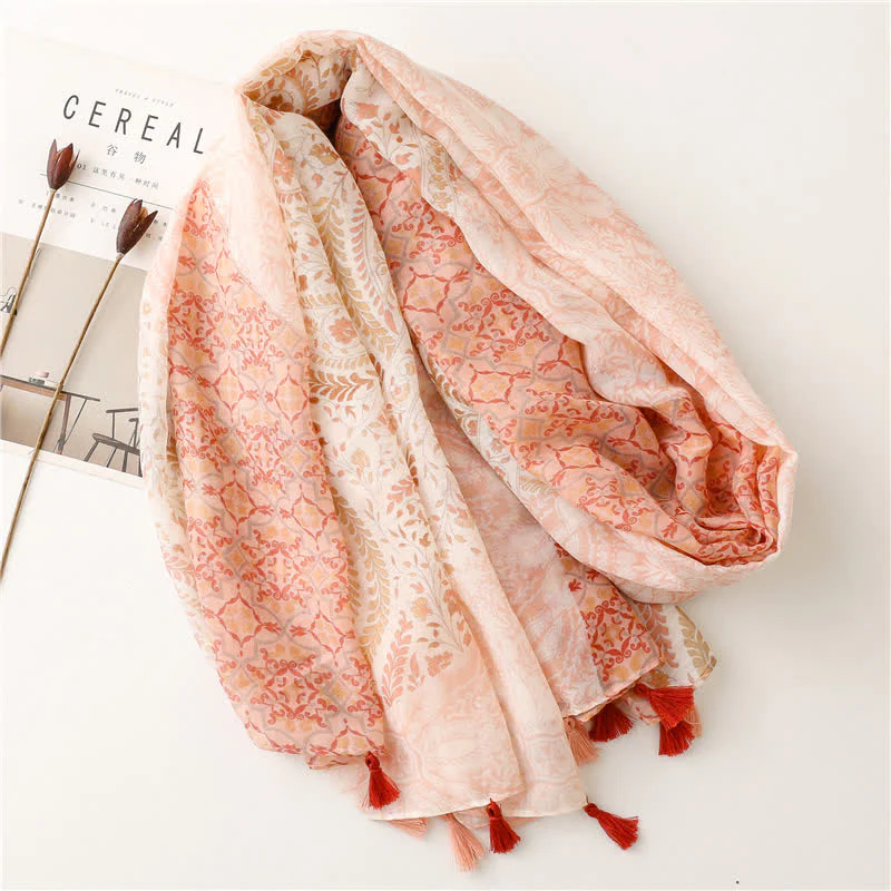 Women's Floral Soft Cape Wheat Fringe Scarf - Image 4