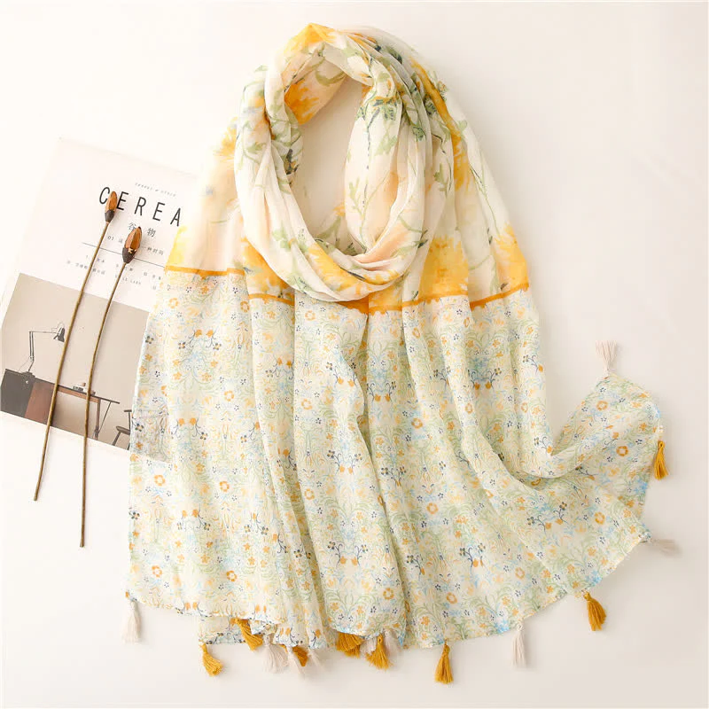 Women's Floral Soft Cape Wheat Fringe Scarf - Image 9