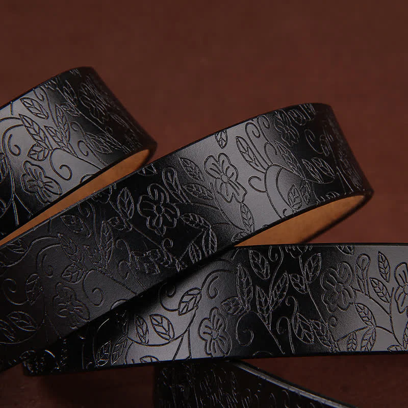 Women's Flower Embossing Five-Pointed Star Buckle Leather Belt - Image 7