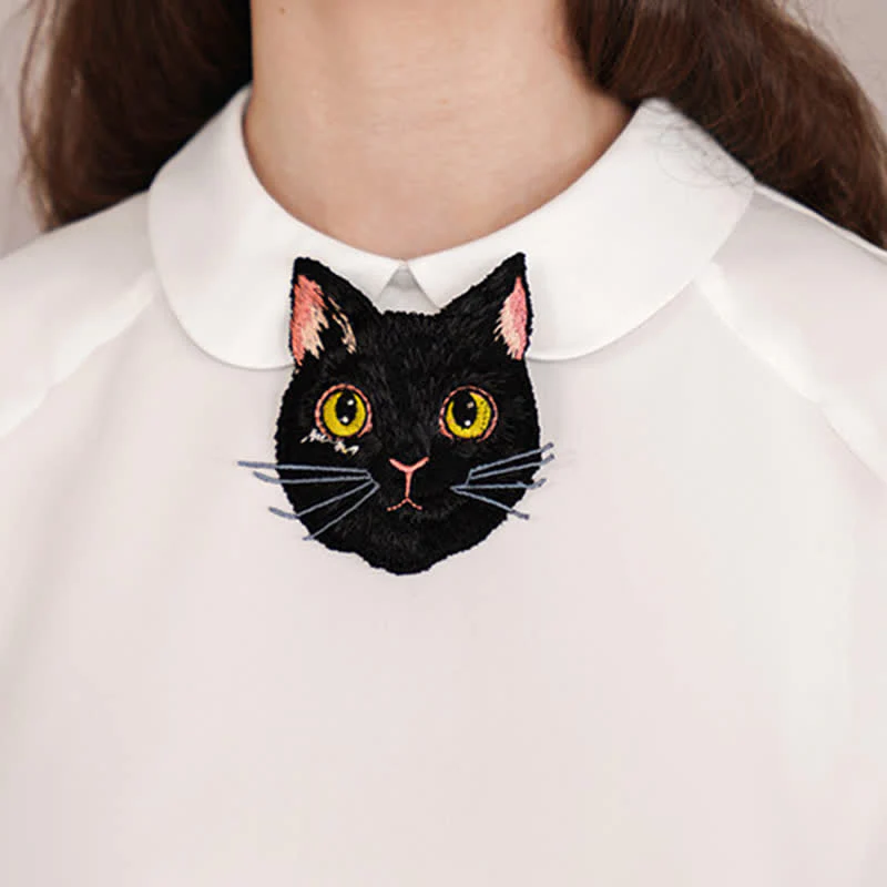 Women's Fox Head Embroidered Short Zipper Necktie - Image 2