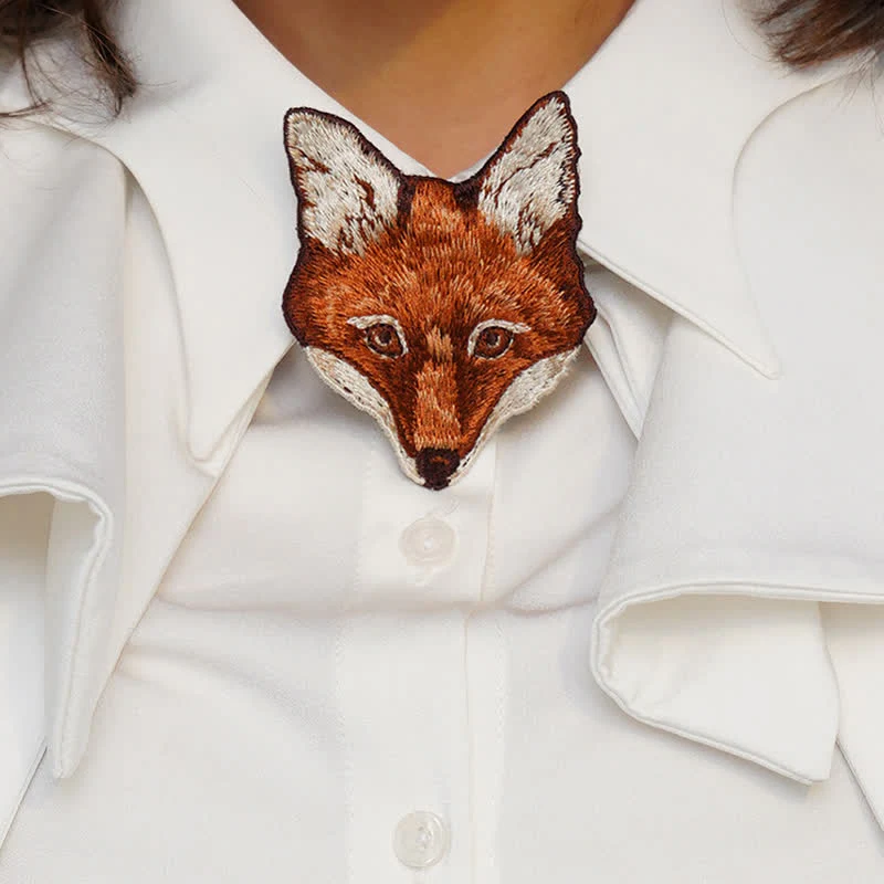 Women's Fox Head Embroidered Short Zipper Necktie - Image 2