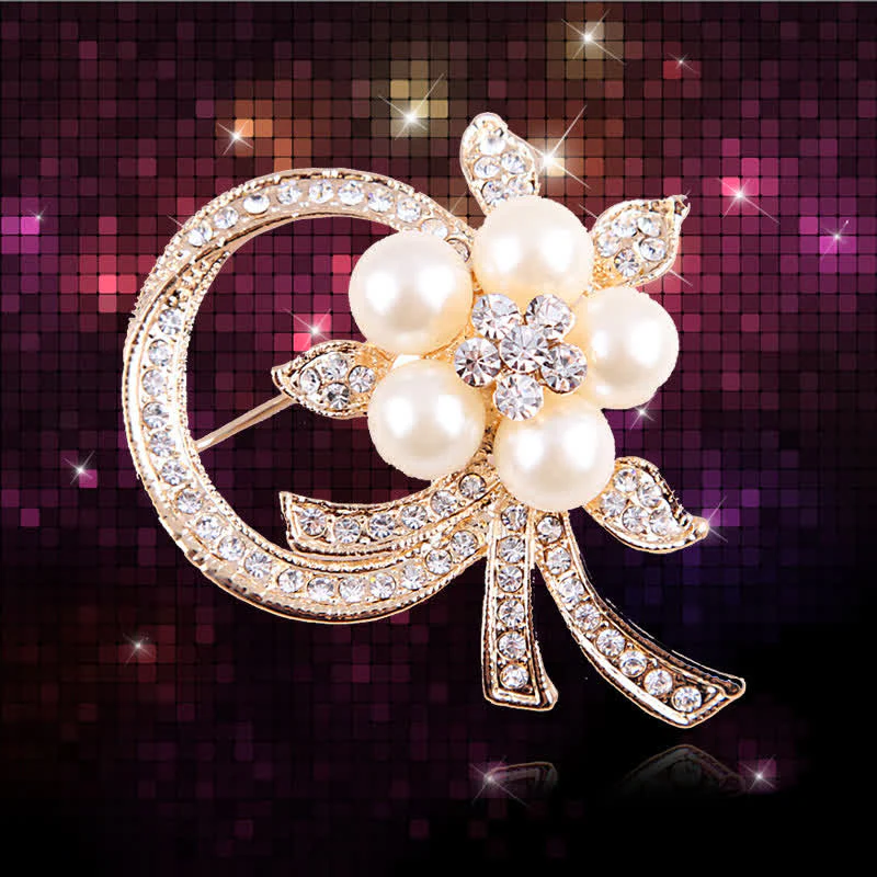 Women's Garland Pearl Rhinestones Brooch - Image 3