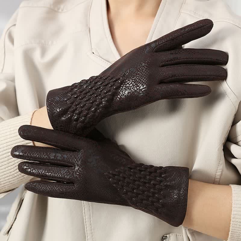 Women's Glossy Python Pattern Soft Velvet Gloves