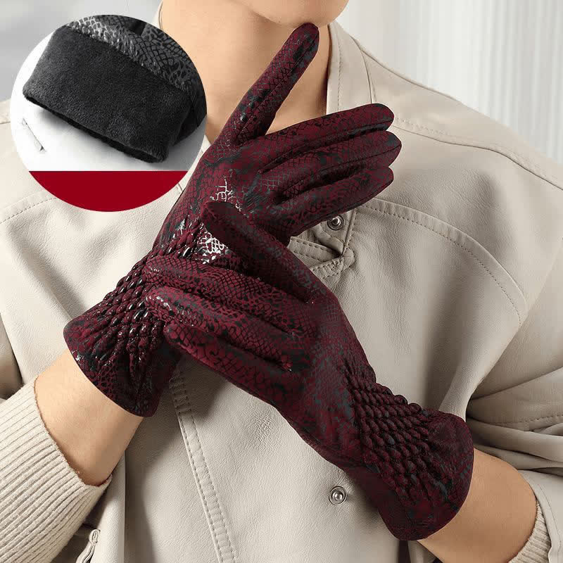 Women's Glossy Python Pattern Soft Velvet Gloves - Image 10