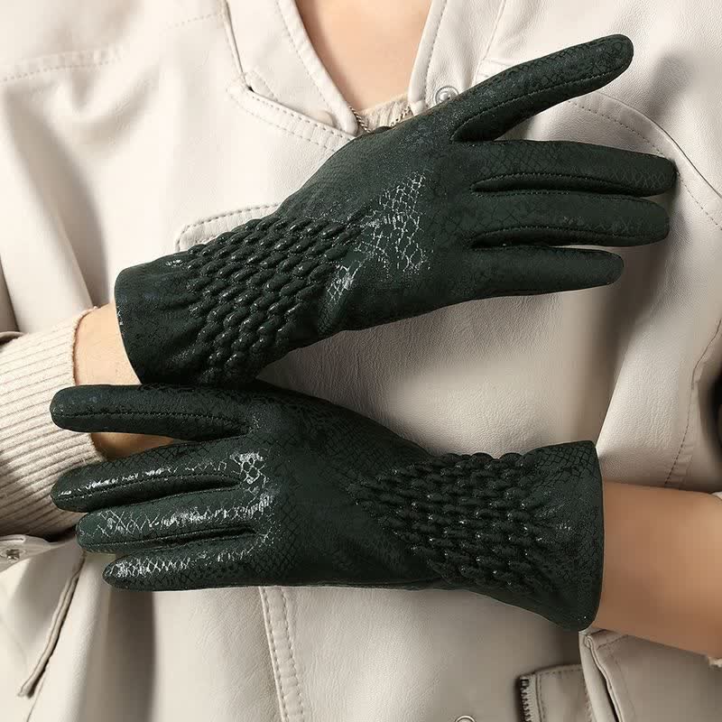 Women's Glossy Python Pattern Soft Velvet Gloves - Image 11