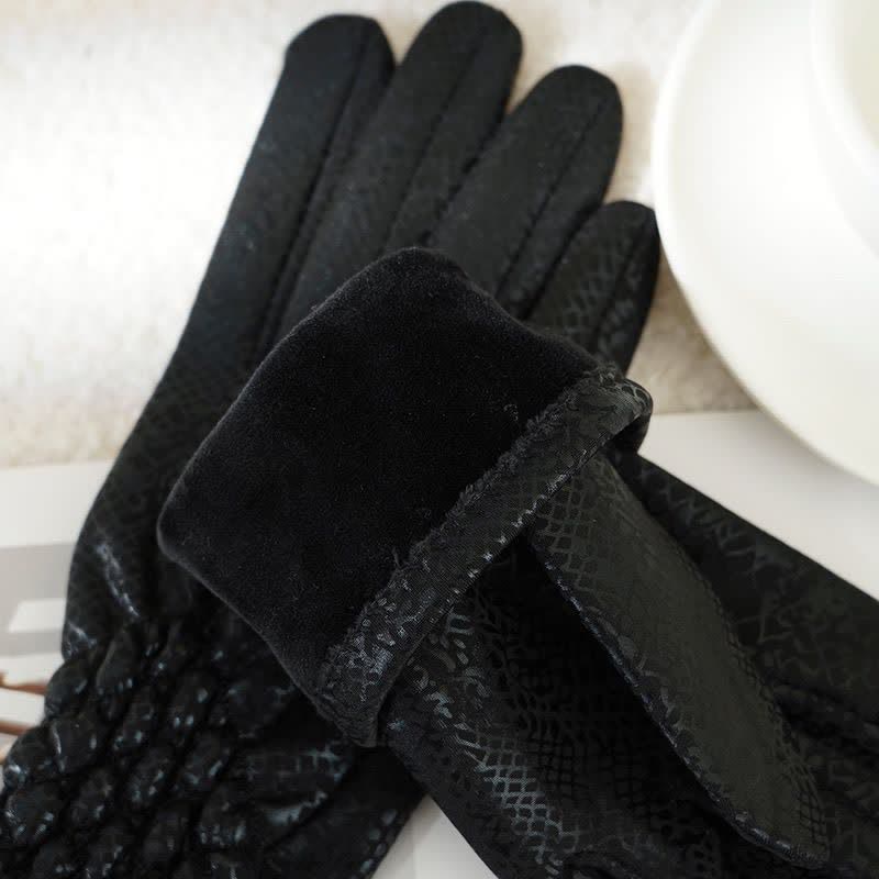 Women's Glossy Python Pattern Soft Velvet Gloves - Image 2