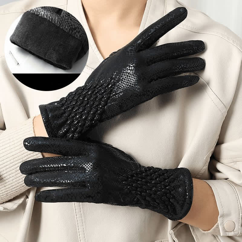 Women's Glossy Python Pattern Soft Velvet Gloves - Image 3